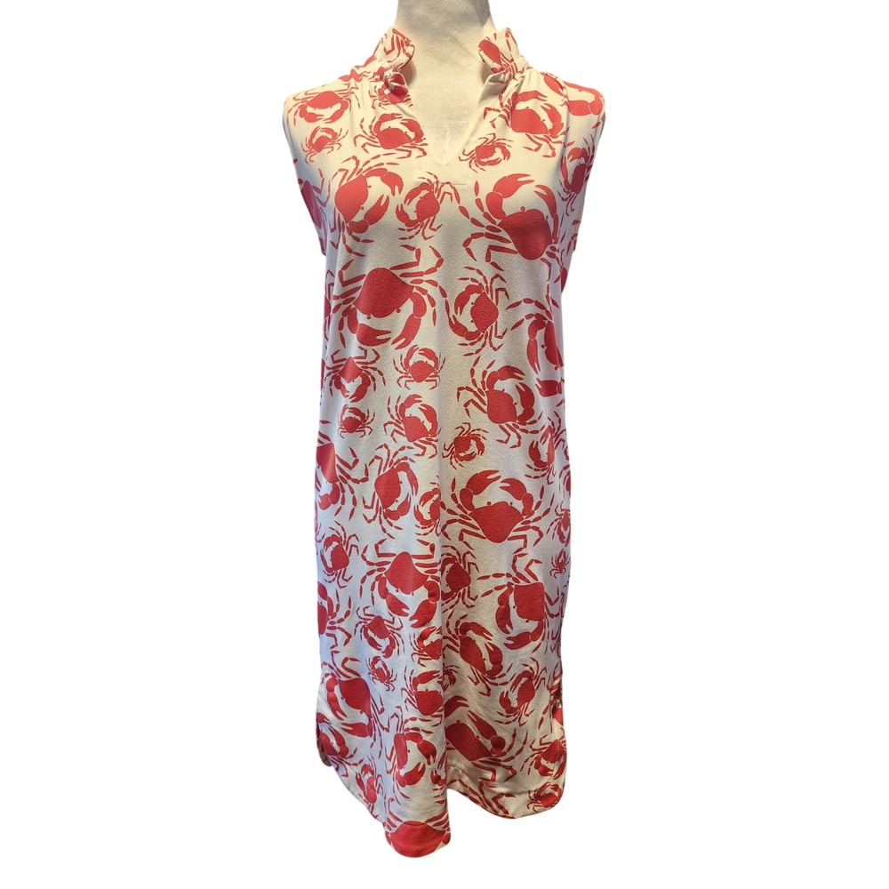 Sailor-Sailor by Just Madras Red Crab Print Sleeveless Shift Dress Sz S Preppy